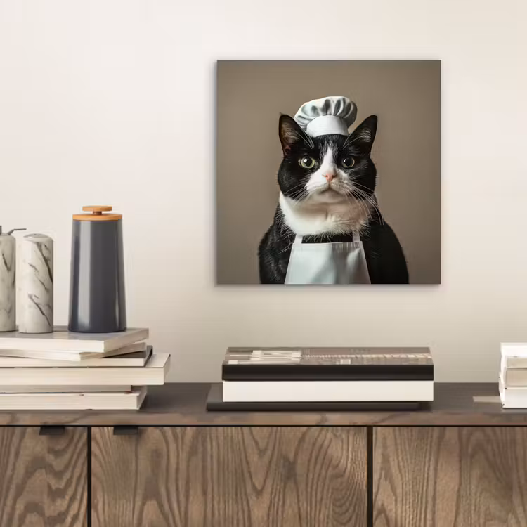 Kat - Kokskleding - Zwart - Wit aluminium wit klein -sfeer1