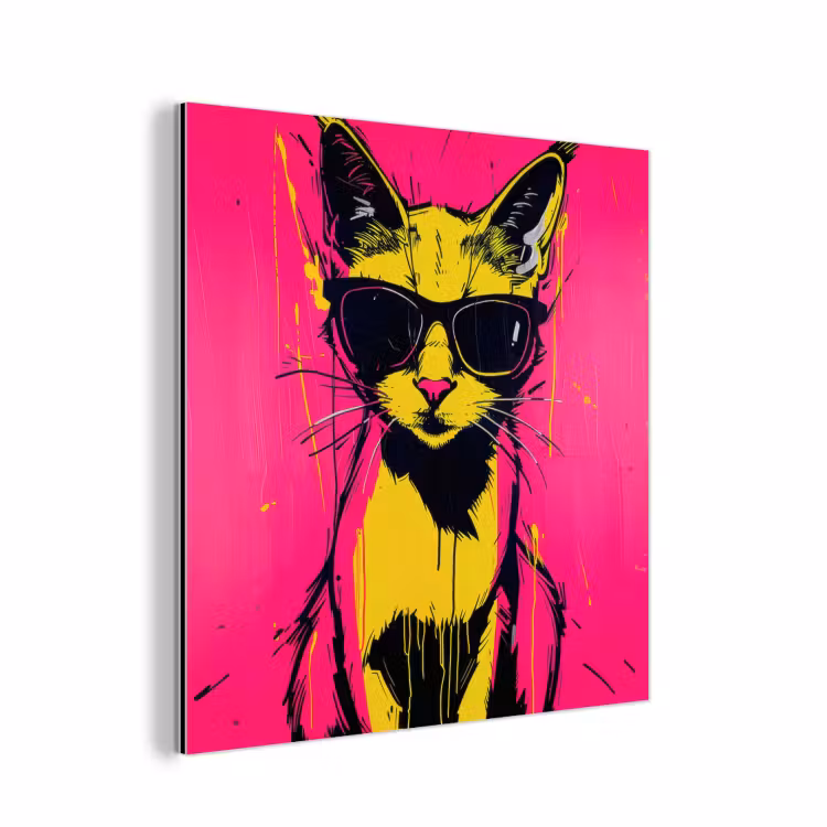 Kat - Art - Zonnebril - Roze aluminium wit klein -3d