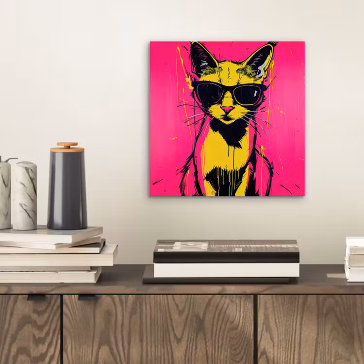 Kat - Art - Zonnebril - Roze aluminium wit klein -sfeer1