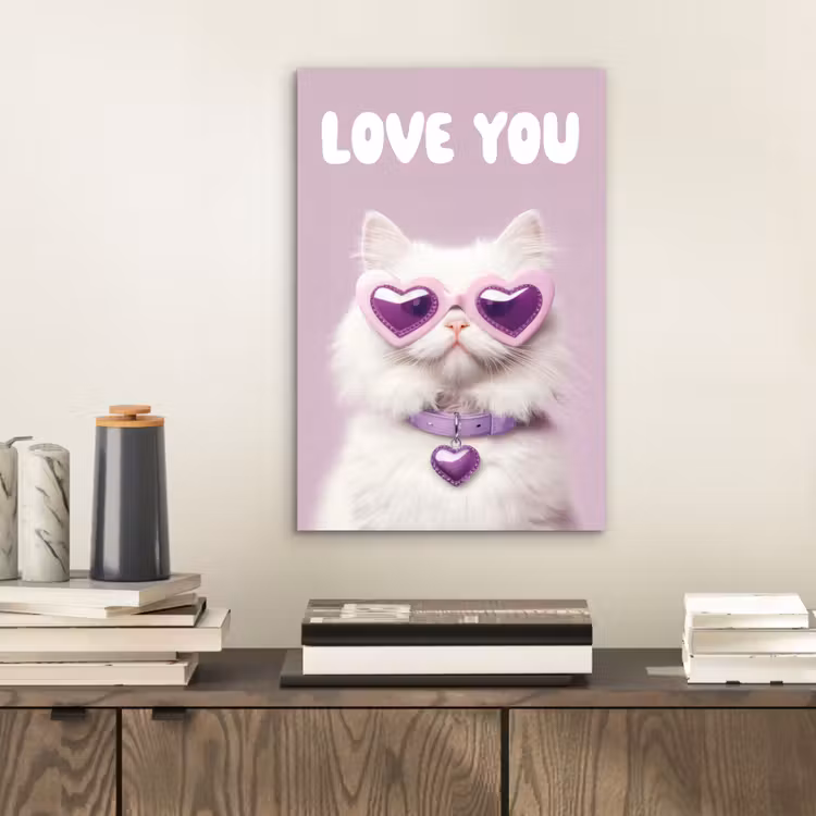Kat - Love - Paars - Valentijn aluminium wit klein -sfeer1