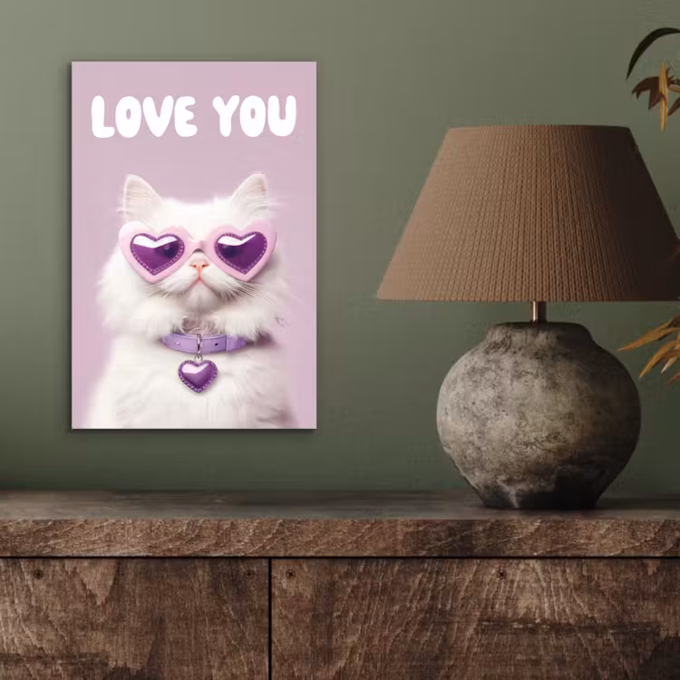 Kat - Love - Paars - Valentijn aluminium wit klein -sfeer2