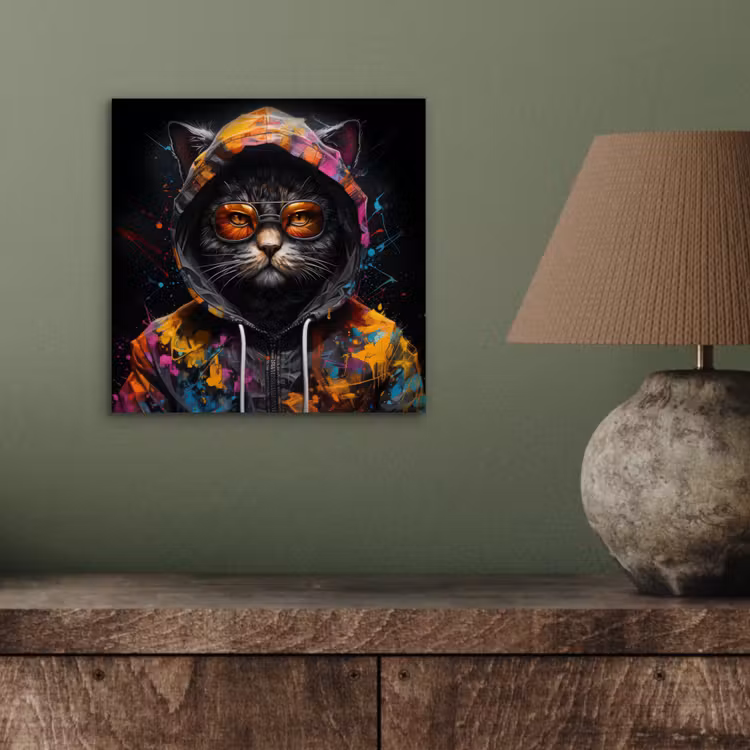 Kat - Jas - Graffiti - Bril - Zwart aluminium wit klein -sfeer2