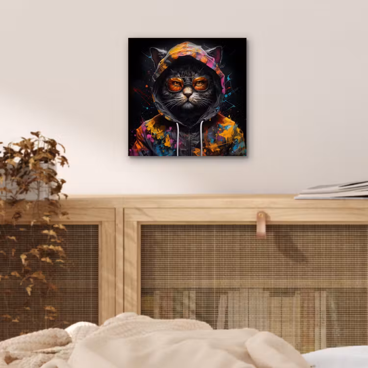 Kat - Jas - Graffiti - Bril - Zwart aluminium wit klein -sfeer3