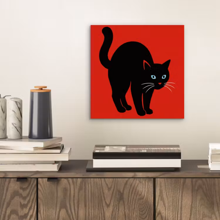 Kat - Zwart - Staart aluminium wit klein -sfeer1