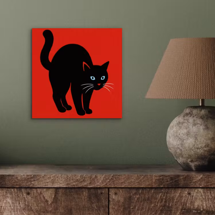 Kat - Zwart - Staart aluminium wit klein -sfeer2
