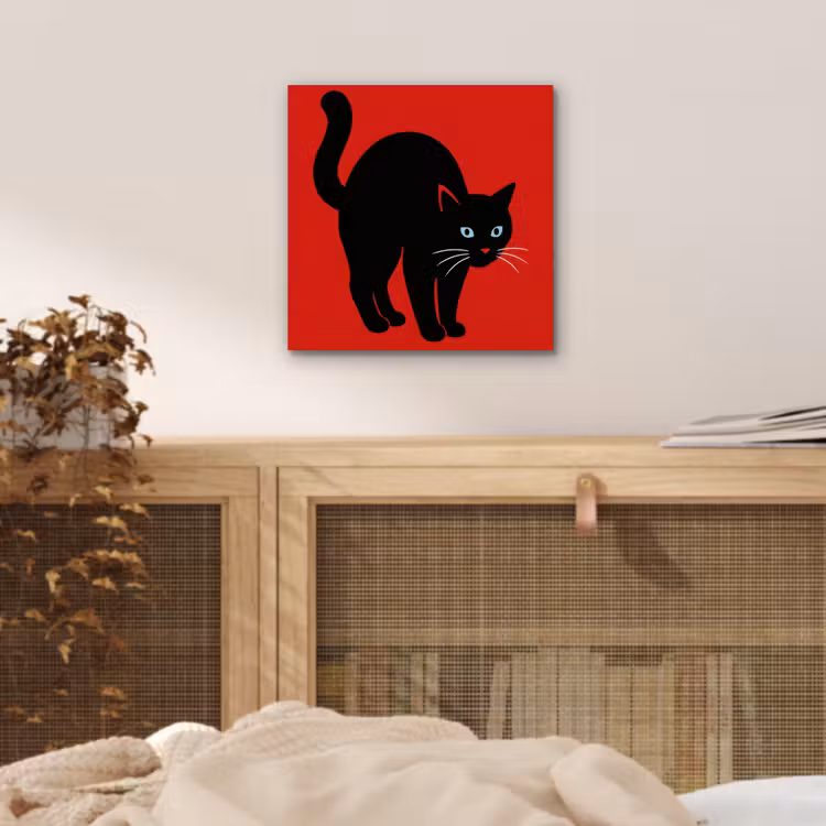 Kat - Zwart - Staart aluminium wit klein -sfeer3