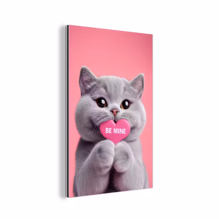 Kat - Valentijn - Roze - Liefde aluminium wit klein -3d