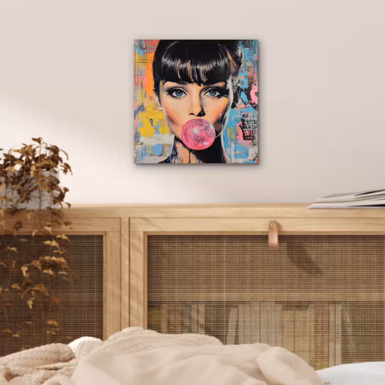 Kauwgom - Vrouw - Penseelstreken - Modern aluminium wit klein -sfeer3