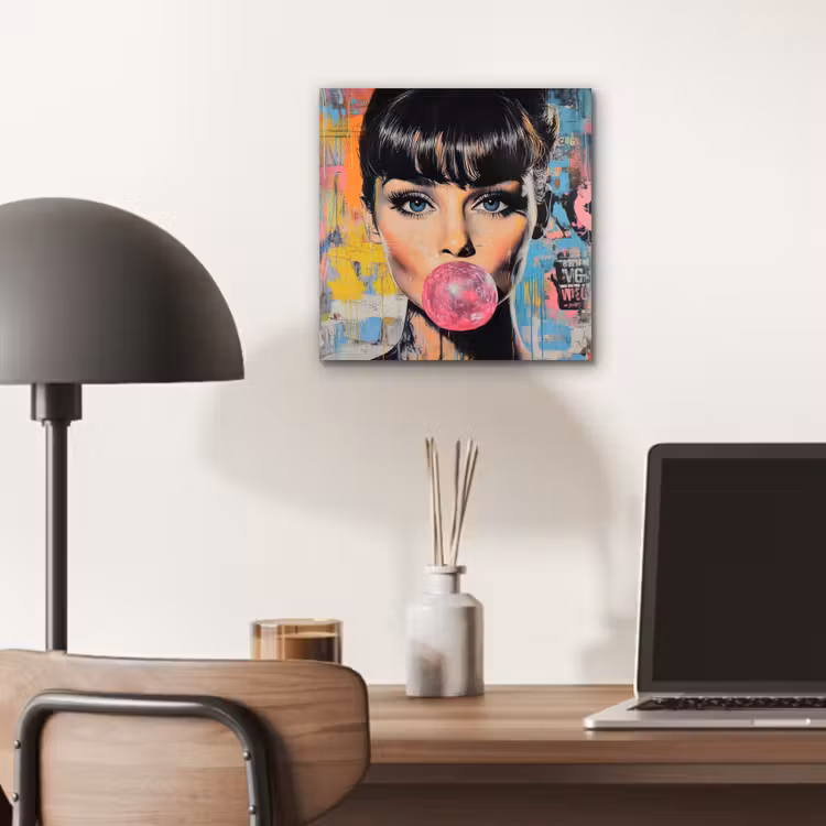 Kauwgom - Vrouw - Penseelstreken - Modern aluminium wit klein -sfeer5