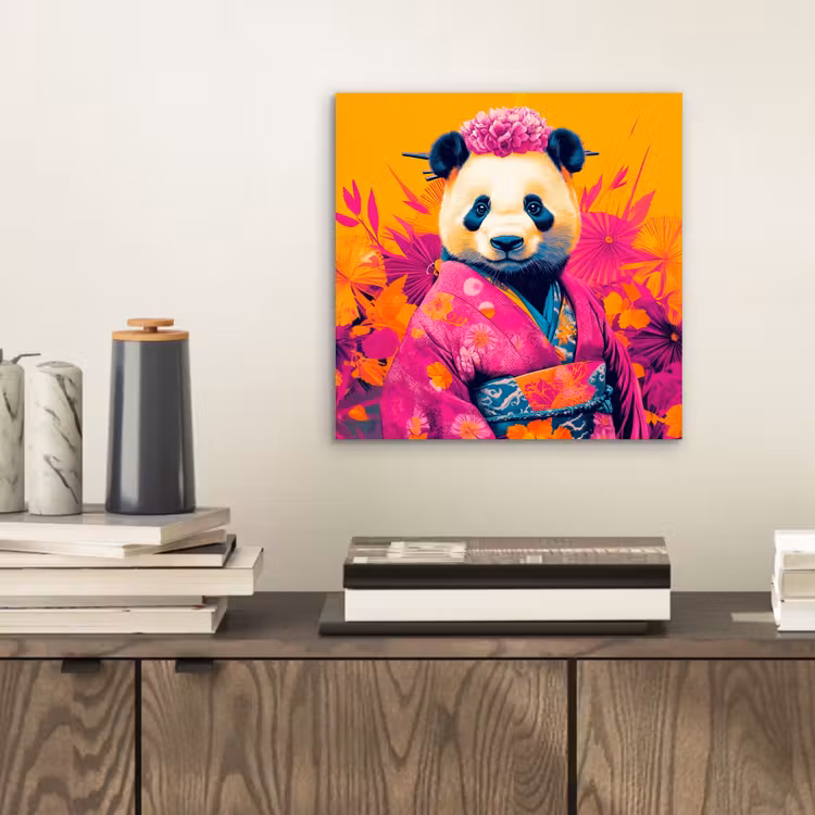 Kimono - Roze - Panda - Bloemenkroon aluminium wit klein -sfeer1