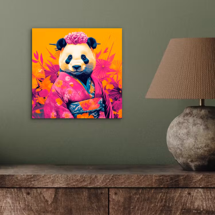Kimono - Roze - Panda - Bloemenkroon aluminium wit klein -sfeer2