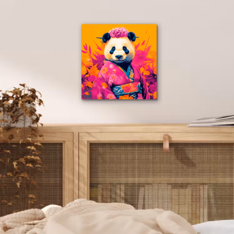 Kimono - Roze - Panda - Bloemenkroon aluminium wit klein -sfeer3