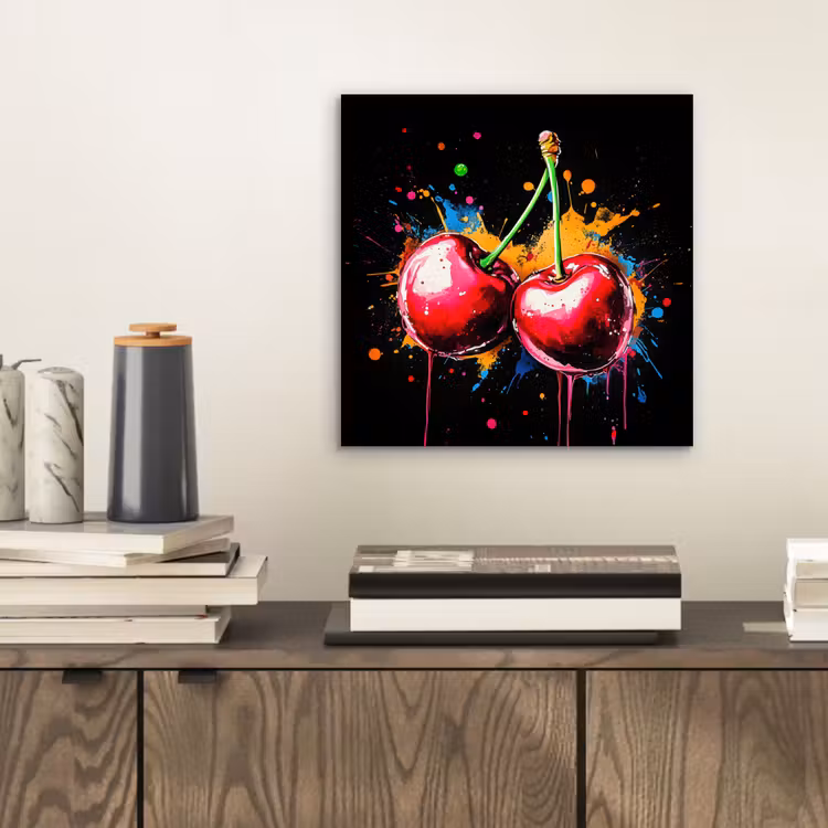Kersen - Fruit - Graffiti - Verf - Abstract - Modern - Kleurrijk aluminium wit klein -sfeer1