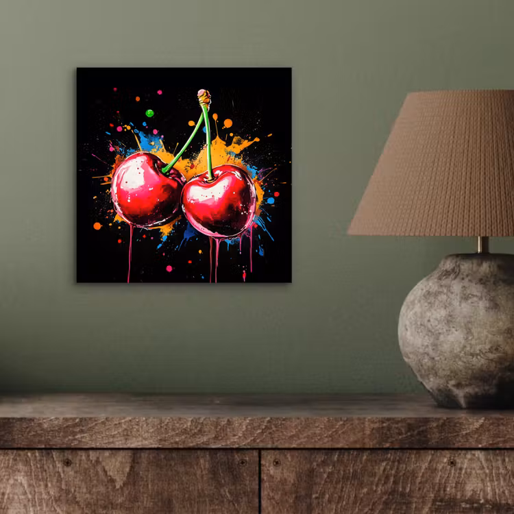 Kersen - Fruit - Graffiti - Verf - Abstract - Modern - Kleurrijk aluminium wit klein -sfeer2
