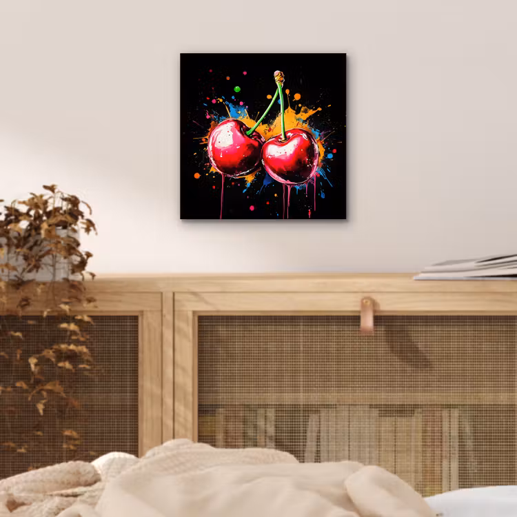 Kersen - Fruit - Graffiti - Verf - Abstract - Modern - Kleurrijk aluminium wit klein -sfeer3
