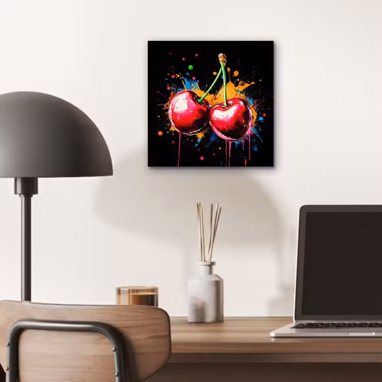 Kersen - Fruit - Graffiti - Verf - Abstract - Modern - Kleurrijk aluminium wit klein -sfeer5