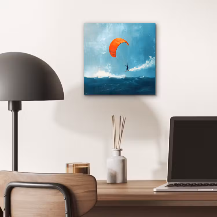 Kitesurfer - Oranje - Zee - Lucht aluminium wit klein -sfeer5