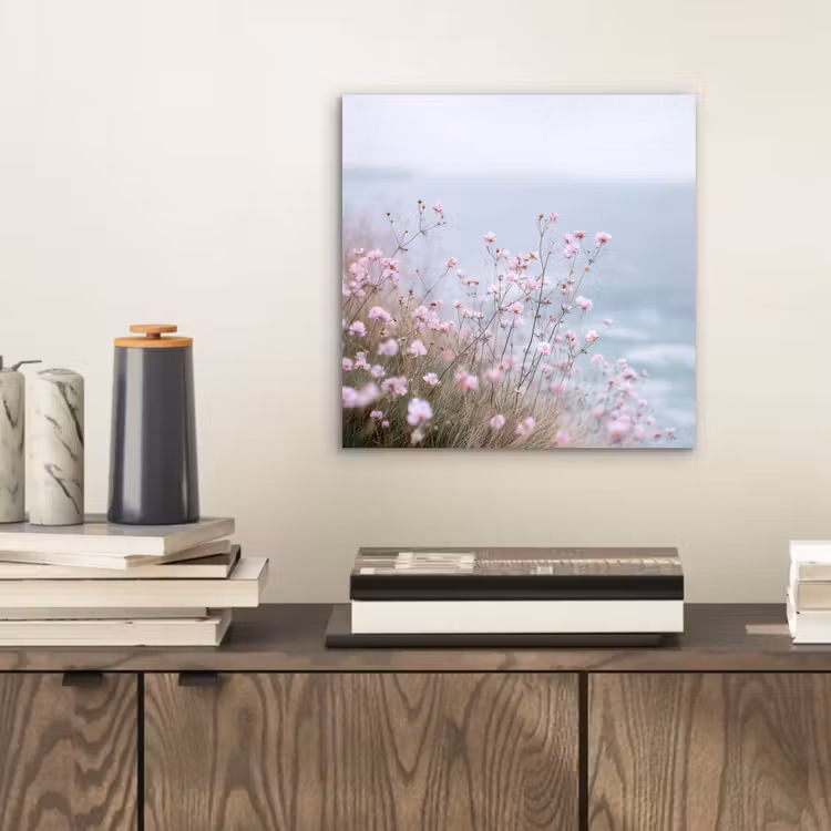 Klif - Bloemen - Zee - Roze aluminium wit klein -sfeer1