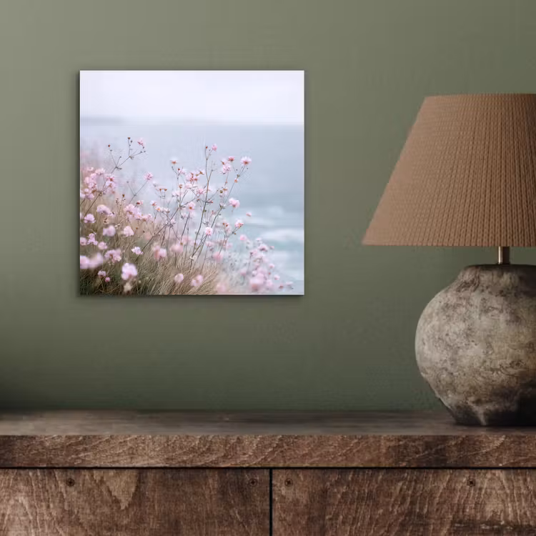 Klif - Bloemen - Zee - Roze aluminium wit klein -sfeer2