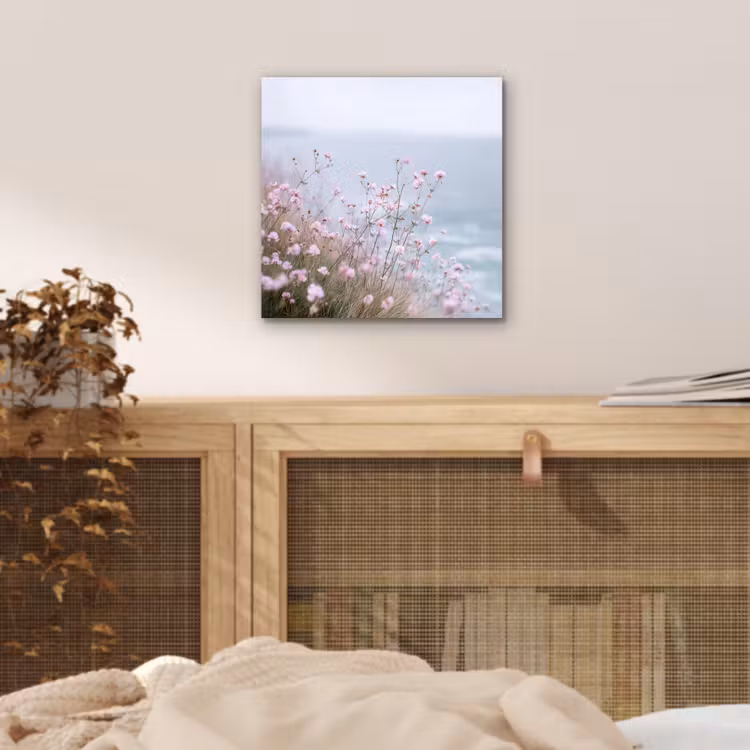 Klif - Bloemen - Zee - Roze aluminium wit klein -sfeer3
