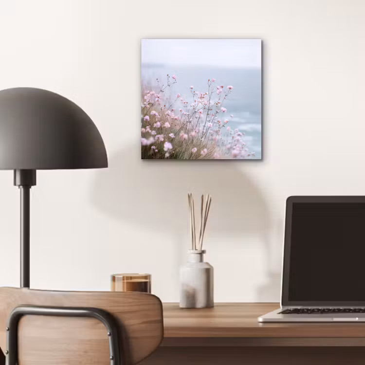 Klif - Bloemen - Zee - Roze aluminium wit klein -sfeer5