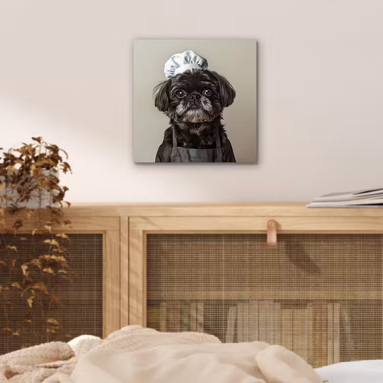 Kokskleding - Zwart - Hondje aluminium wit klein -sfeer3