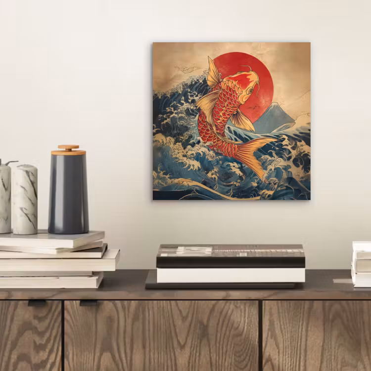 Koi - Zee - Golven - Zon aluminium wit klein -sfeer1