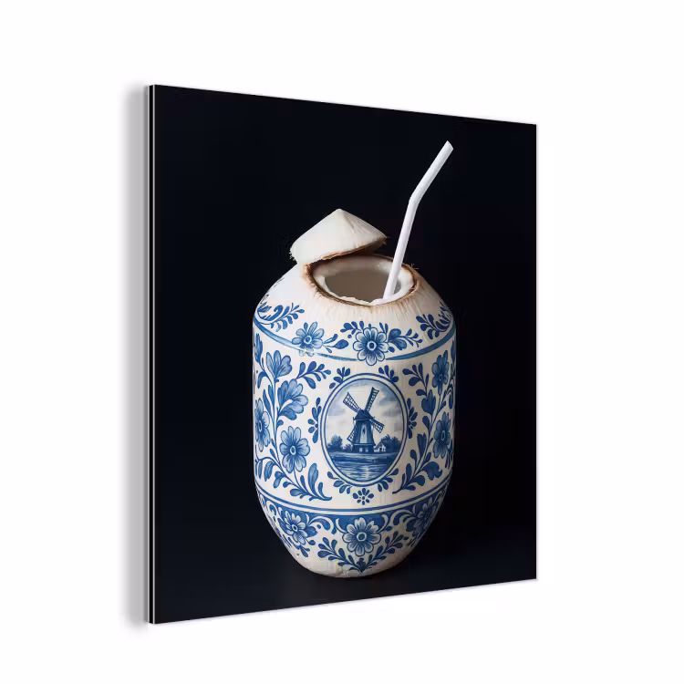 Kokosnoot - Eten - Delfts blauw - Drinken aluminium wit klein -3d
