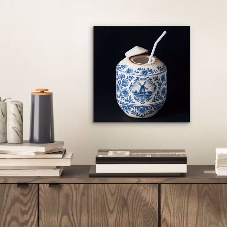 Kokosnoot - Eten - Delfts blauw - Drinken aluminium wit klein -sfeer1