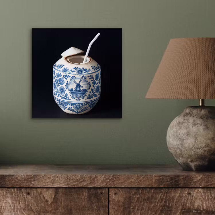 Kokosnoot - Eten - Delfts blauw - Drinken aluminium wit klein -sfeer2