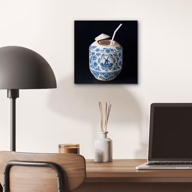 Kokosnoot - Eten - Delfts blauw - Drinken aluminium wit klein -sfeer5