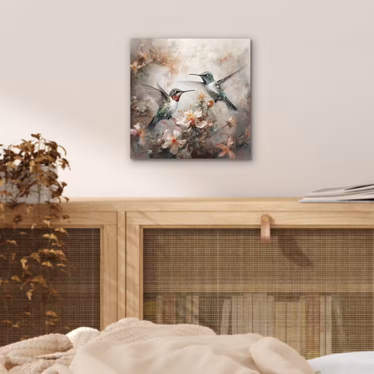 Kolibrie - Vogels - Bloemen - Planten aluminium wit klein -sfeer3