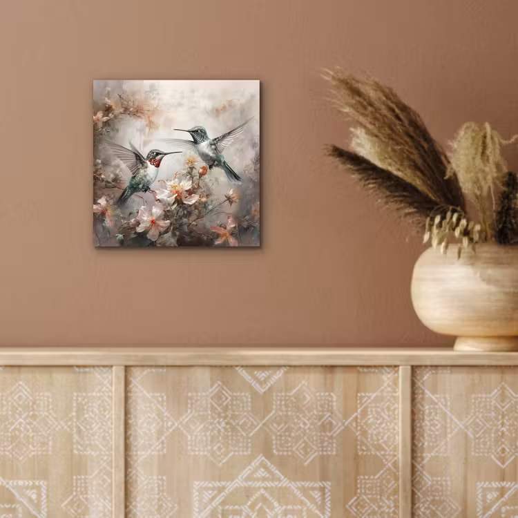 Kolibrie - Vogels - Bloemen - Planten aluminium wit klein -sfeer4