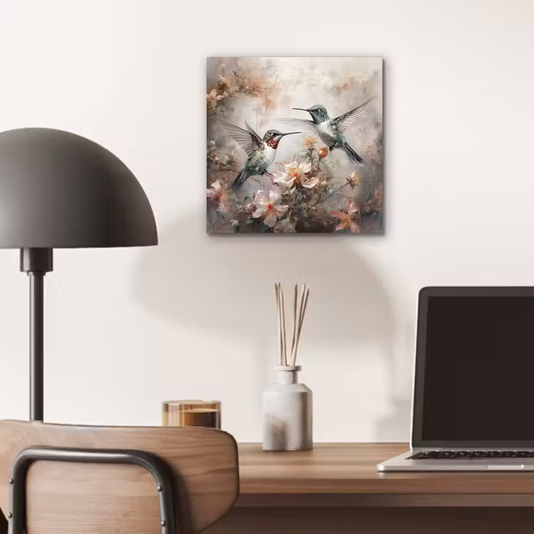 Kolibrie - Vogels - Bloemen - Planten aluminium wit klein -sfeer5