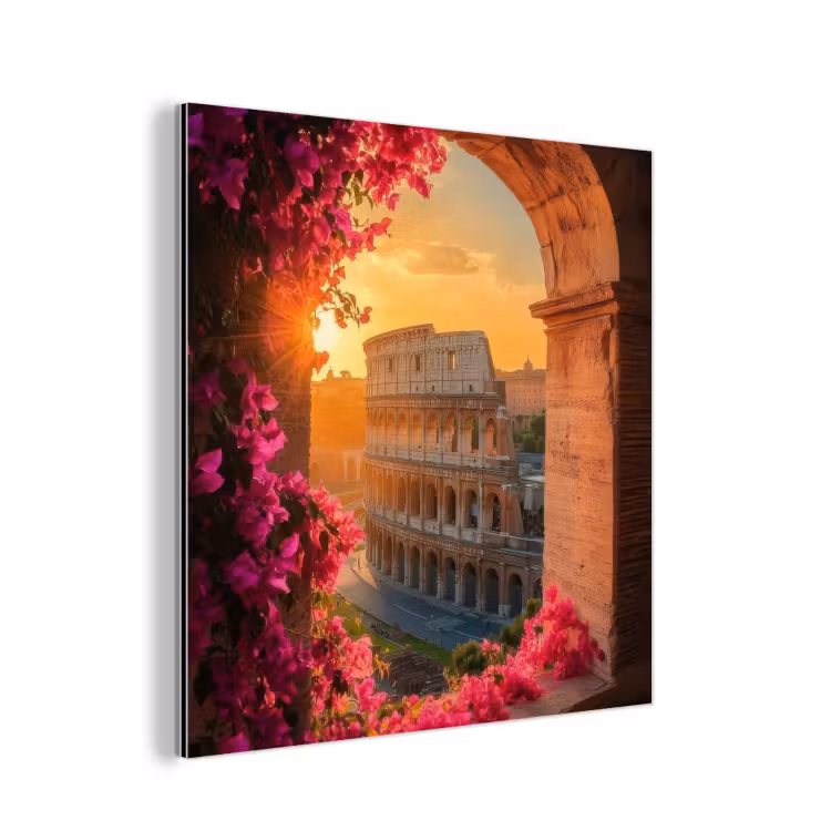 Colosseum - Rome - Roze Bloemen aluminium wit klein -3d