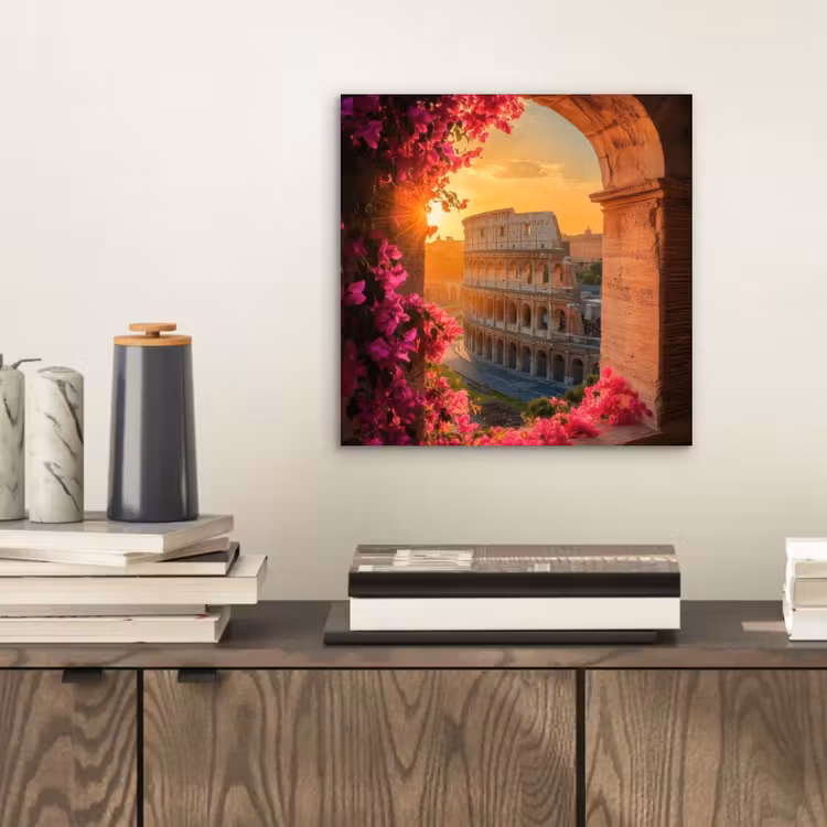 Colosseum - Rome - Roze Bloemen aluminium wit klein -sfeer1