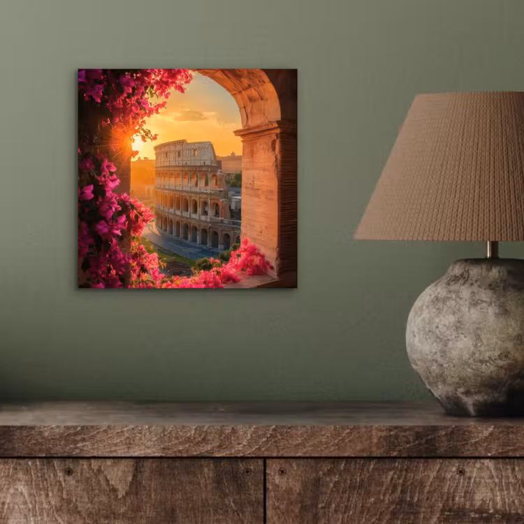 Colosseum - Rome - Roze Bloemen aluminium wit klein -sfeer2