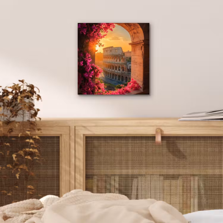 Colosseum - Rome - Roze Bloemen aluminium wit klein -sfeer3