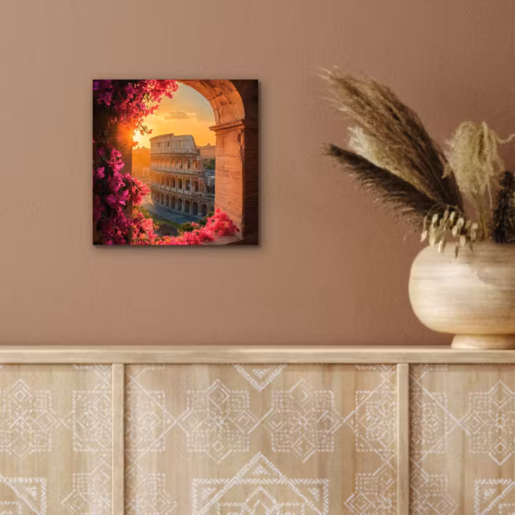 Colosseum - Rome - Roze Bloemen aluminium wit klein -sfeer4