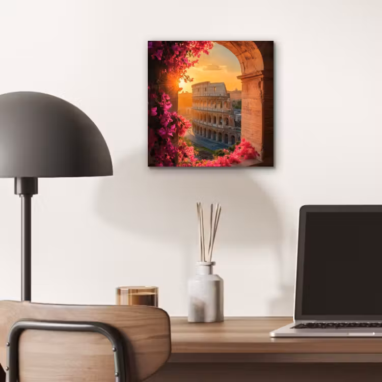 Colosseum - Rome - Roze Bloemen aluminium wit klein -sfeer5