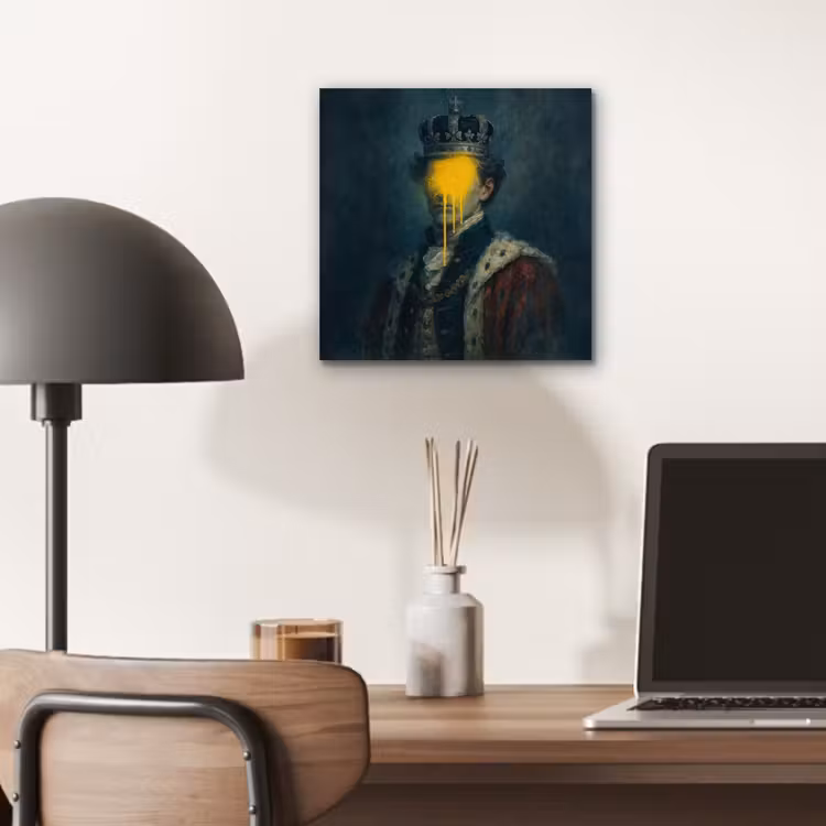 Koning - Portret - Druipende gele verf aluminium wit klein -sfeer5