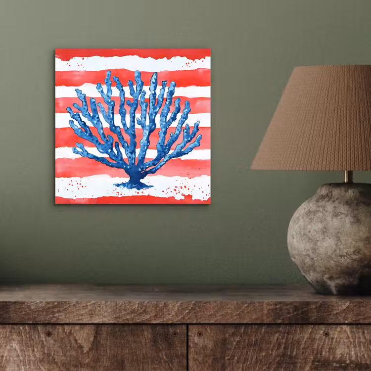 Koraal - Verfstructuur - Rood - Blauw aluminium wit klein -sfeer2