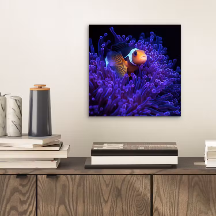 Koraal - Vis - Oranje - Zee aluminium wit klein -sfeer1