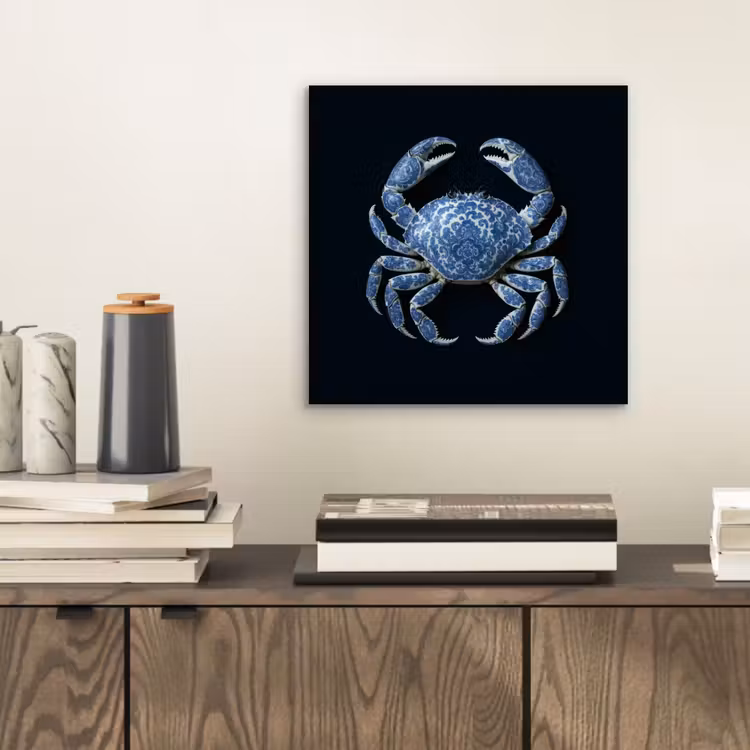 Krab - Delfts blauw - Dieren aluminium wit klein -sfeer1