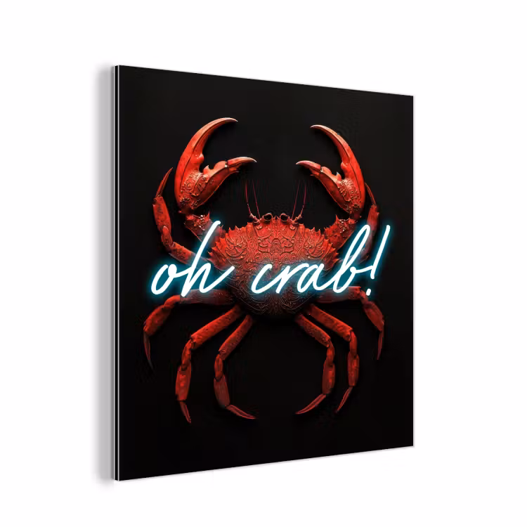 Krab - Rood - Neon - Quote aluminium wit klein -3d