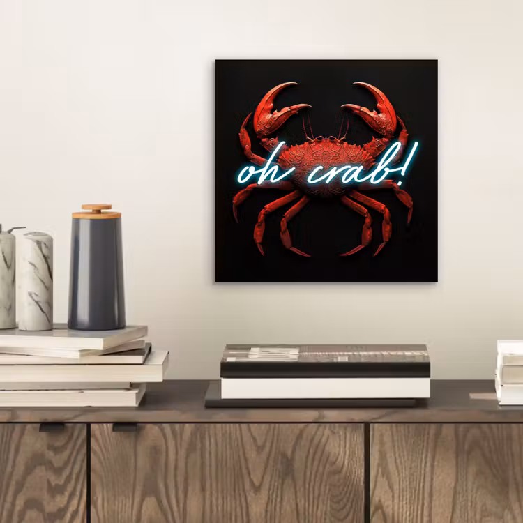 Krab - Rood - Neon - Quote aluminium wit klein -sfeer1