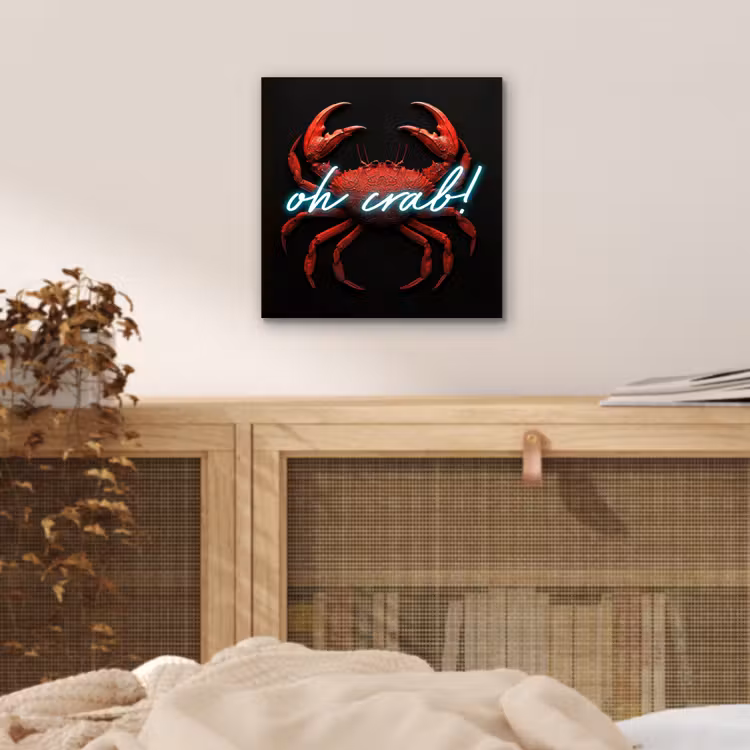 Krab - Rood - Neon - Quote aluminium wit klein -sfeer3
