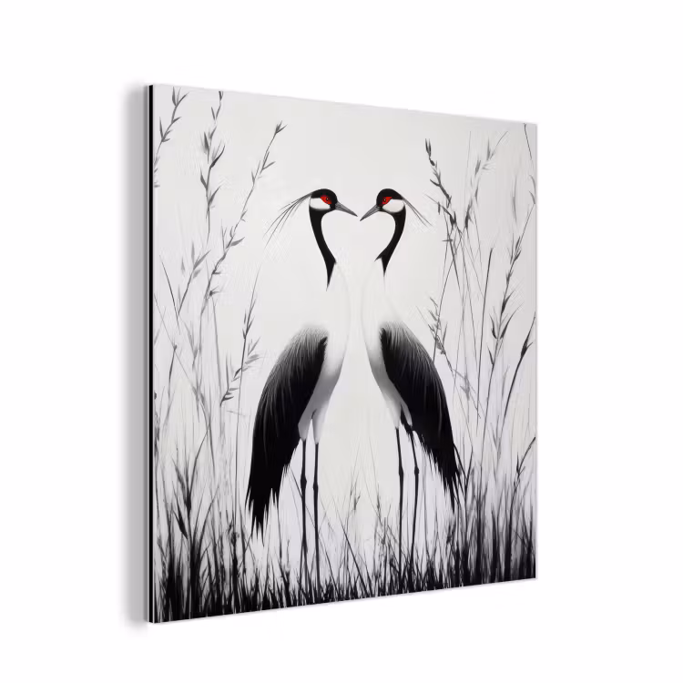 Kraanvogels - Gras - Hartvorm - Zwart aluminium wit klein -3d
