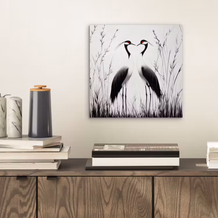 Kraanvogels - Gras - Hartvorm - Zwart aluminium wit klein -sfeer1