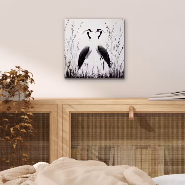Kraanvogels - Gras - Hartvorm - Zwart aluminium wit klein -sfeer3